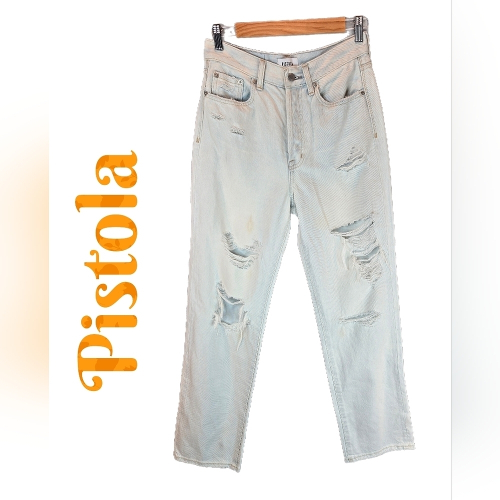 Pistola Cassie Super High Rise Straight Leg Jeans Sz 26x29.5 Super Distressed